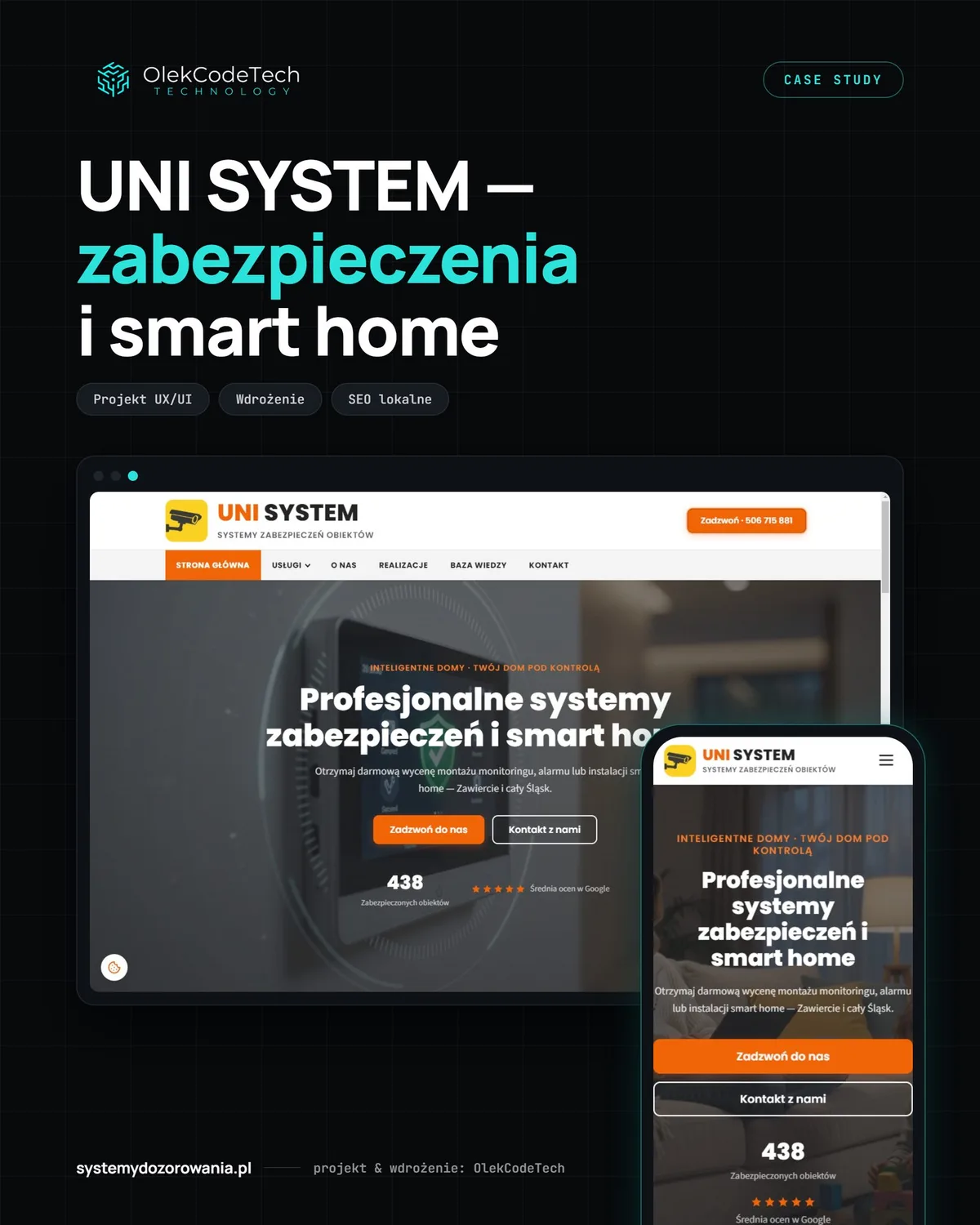 UNI-System – systemy dozorowania – strony internetowe zrealizowana przez OlekCodeTech